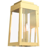 8.25 inch 3 Light Satin Brass Outdoor Wall Lantern with Clear Glass Shade-Lighting LumensLantern