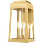 8.25 inch 3 Light Satin Brass Outdoor Wall Lantern with Clear Glass Shade-Lighting LumensLantern