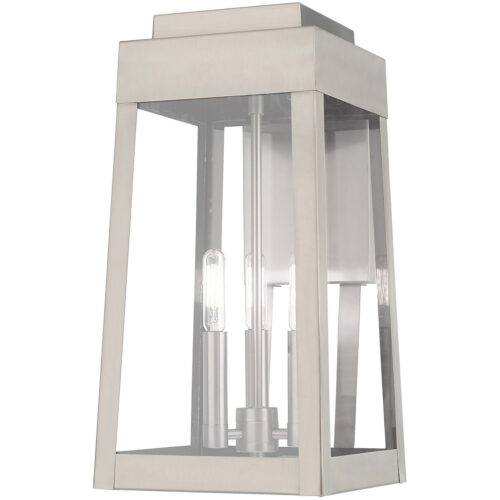 8.25 inch 3 Light Brushed Nickel Outdoor Wall Lantern with Clear Glass Shade-Lighting LumensLantern