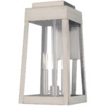 8.25 inch 3 Light Brushed Nickel Outdoor Wall Lantern with Clear Glass Shade-Lighting LumensLantern