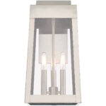 8.25 inch 3 Light Brushed Nickel Outdoor Wall Lantern with Clear Glass Shade-Lighting LumensLantern