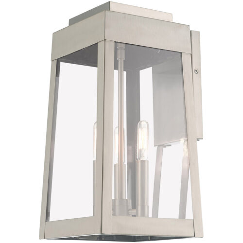 8.25 inch 3 Light Brushed Nickel Outdoor Wall Lantern with Clear Glass Shade-Lighting LumensLantern