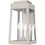 8.25 inch 3 Light Brushed Nickel Outdoor Wall Lantern with Clear Glass Shade-Lighting LumensLantern