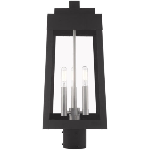 8.25 inch 3 Light Black Outdoor Post Top Lantern with Clear Glass Shade-Lighting LumensLantern