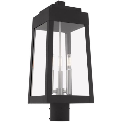 8.25 inch 3 Light Black Outdoor Post Top Lantern with Clear Glass Shade-Lighting LumensLantern