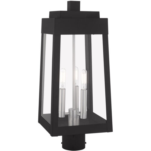 8.25 inch 3 Light Black Outdoor Post Top Lantern with Clear Glass Shade-Lighting LumensLantern