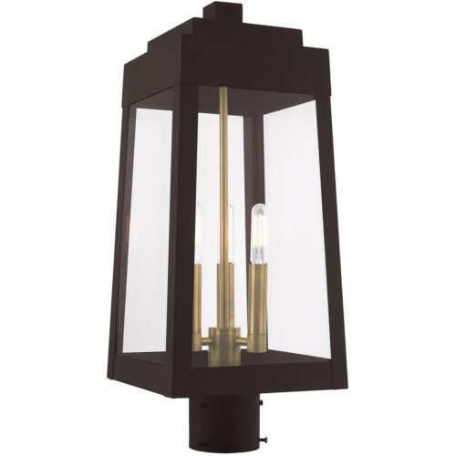 8.25 inch 3 Light Bronze Outdoor Post Top Lantern with Clear Glass Shade-Lighting LumensLantern