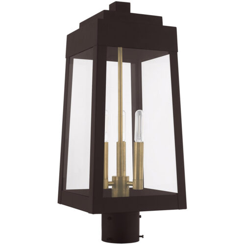 8.25 inch 3 Light Bronze Outdoor Post Top Lantern with Clear Glass Shade-Lighting LumensLantern