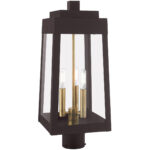 8.25 inch 3 Light Bronze Outdoor Post Top Lantern with Clear Glass Shade-Lighting LumensLantern