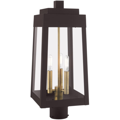 8.25 inch 3 Light Bronze Outdoor Post Top Lantern with Clear Glass Shade-Lighting LumensLantern