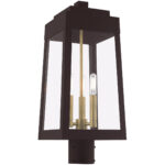 8.25 inch 3 Light Bronze Outdoor Post Top Lantern with Clear Glass Shade-Lighting LumensLantern