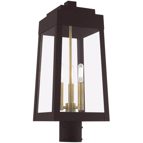 8.25 inch 3 Light Bronze Outdoor Post Top Lantern with Clear Glass Shade-Lighting LumensLantern