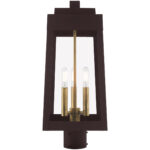 8.25 inch 3 Light Bronze Outdoor Post Top Lantern with Clear Glass Shade-Lighting LumensLantern