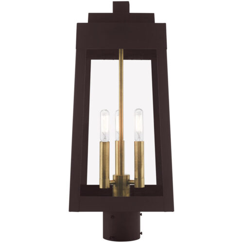 8.25 inch 3 Light Bronze Outdoor Post Top Lantern with Clear Glass Shade-Lighting LumensLantern