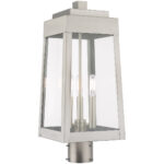 8.25 inch 3 Light Brushed Nickel Outdoor Post Top Lantern with Clear Glass Shade-Lighting LumensLantern