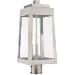 8.25 inch 3 Light Brushed Nickel Outdoor Post Top Lantern with Clear Glass Shade-Lighting LumensLantern