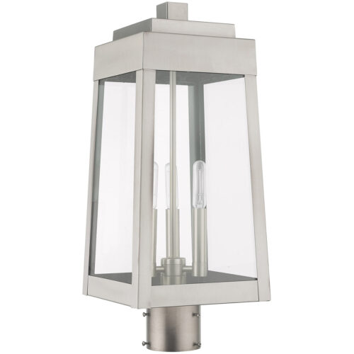 8.25 inch 3 Light Brushed Nickel Outdoor Post Top Lantern with Clear Glass Shade-Lighting LumensLantern