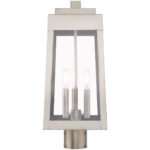 8.25 inch 3 Light Brushed Nickel Outdoor Post Top Lantern with Clear Glass Shade-Lighting LumensLantern