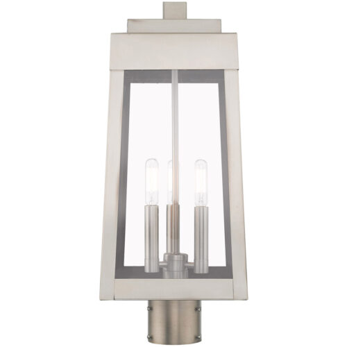 8.25 inch 3 Light Brushed Nickel Outdoor Post Top Lantern with Clear Glass Shade-Lighting LumensLantern