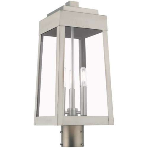 8.25 inch 3 Light Brushed Nickel Outdoor Post Top Lantern with Clear Glass Shade-Lighting LumensLantern