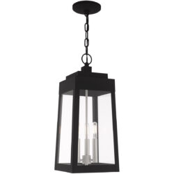 8.25 inch 3 Light Black Outdoor Pendant Lantern with Clear Glass Shade-Lighting LumensLantern