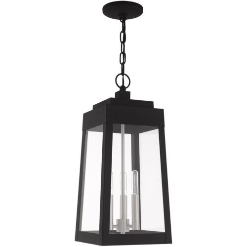 8.25 inch 3 Light Black Outdoor Pendant Lantern with Clear Glass Shade-Lighting LumensLantern