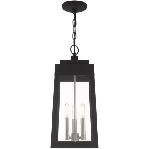 8.25 inch 3 Light Black Outdoor Pendant Lantern with Clear Glass Shade-Lighting LumensLantern