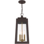 8.25 inch 3 Light Bronze Outdoor Pendant Lantern with Clear Glass Shade-Lighting LumensLantern