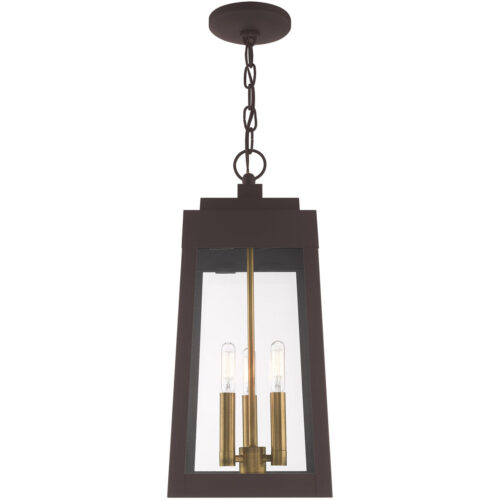 8.25 inch 3 Light Bronze Outdoor Pendant Lantern with Clear Glass Shade-Lighting LumensLantern