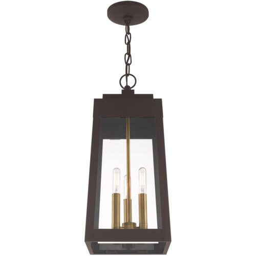 8.25 inch 3 Light Bronze Outdoor Pendant Lantern with Clear Glass Shade-Lighting LumensLantern