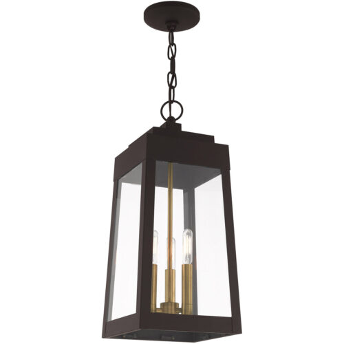 8.25 inch 3 Light Bronze Outdoor Pendant Lantern with Clear Glass Shade-Lighting LumensLantern