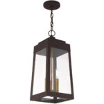 8.25 inch 3 Light Bronze Outdoor Pendant Lantern with Clear Glass Shade-Lighting LumensLantern