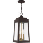 8.25 inch 3 Light Bronze Outdoor Pendant Lantern with Clear Glass Shade-Lighting LumensLantern