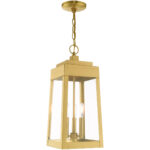 8.25 inch 3 Light Satin Brass Outdoor Pendant Lantern with Clear Glass Shade-Lighting LumensLantern