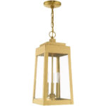 8.25 inch 3 Light Satin Brass Outdoor Pendant Lantern with Clear Glass Shade-Lighting LumensLantern