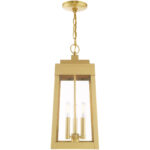 8.25 inch 3 Light Satin Brass Outdoor Pendant Lantern with Clear Glass Shade-Lighting LumensLantern