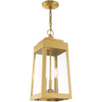 8.25 inch 3 Light Satin Brass Outdoor Pendant Lantern with Clear Glass Shade-Lighting LumensLantern