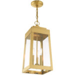 8.25 inch 3 Light Satin Brass Outdoor Pendant Lantern with Clear Glass Shade-Lighting LumensLantern