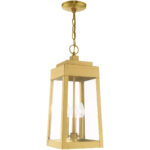 8.25 inch 3 Light Satin Brass Outdoor Pendant Lantern with Clear Glass Shade-Lighting LumensLantern