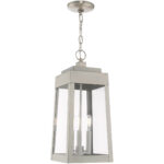 8.25 inch 3 Light Brushed Nickel Outdoor Pendant Lantern with Clear Glass Shade-Lighting LumensLantern