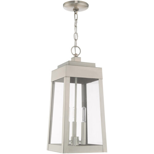 8.25 inch 3 Light Brushed Nickel Outdoor Pendant Lantern with Clear Glass Shade-Lighting LumensLantern