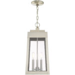 8.25 inch 3 Light Brushed Nickel Outdoor Pendant Lantern with Clear Glass Shade-Lighting LumensLantern