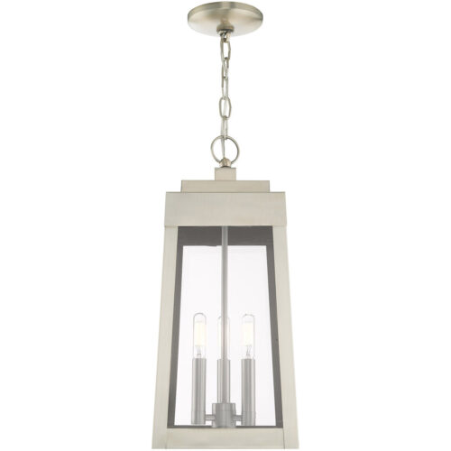 8.25 inch 3 Light Brushed Nickel Outdoor Pendant Lantern with Clear Glass Shade-Lighting LumensLantern