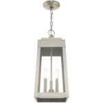 8.25 inch 3 Light Brushed Nickel Outdoor Pendant Lantern with Clear Glass Shade-Lighting LumensLantern