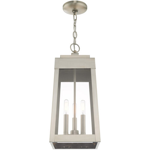 8.25 inch 3 Light Brushed Nickel Outdoor Pendant Lantern with Clear Glass Shade-Lighting LumensLantern