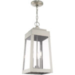 8.25 inch 3 Light Brushed Nickel Outdoor Pendant Lantern with Clear Glass Shade-Lighting LumensLantern