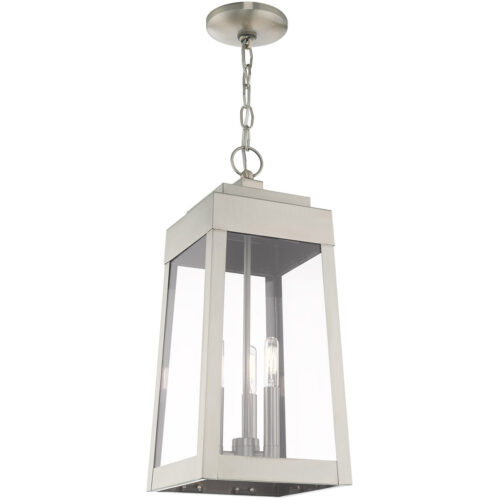 8.25 inch 3 Light Brushed Nickel Outdoor Pendant Lantern with Clear Glass Shade-Lighting LumensLantern