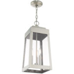 8.25 inch 3 Light Brushed Nickel Outdoor Pendant Lantern with Clear Glass Shade-Lighting LumensLantern