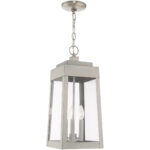 8.25 inch 3 Light Brushed Nickel Outdoor Pendant Lantern with Clear Glass Shade-Lighting LumensLantern