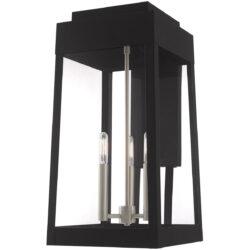 10.5 inch 3 Light Black Outdoor Wall Lantern with Clear Glass Shade-Lighting LumensLantern